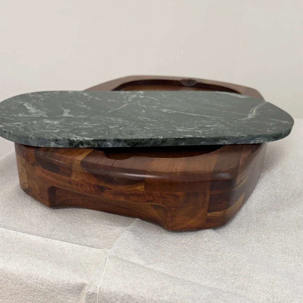 Elegant Hampton Forges Wooden Cheese Tray with Marble Inlay and Storage Drawer